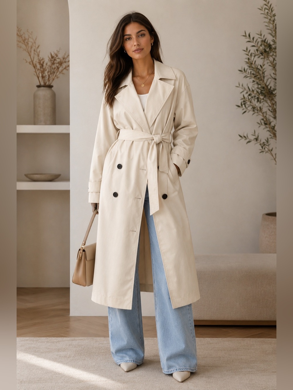 NWT MANGO Long double-breasted trench coat